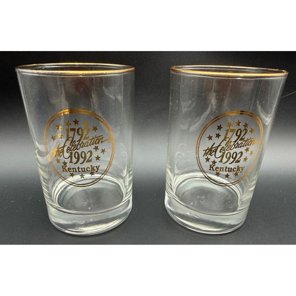 Other - Vintage 1792-1992 Kentucky Celebration Bicentennial Gold Rim Rocks Glasses Set 2